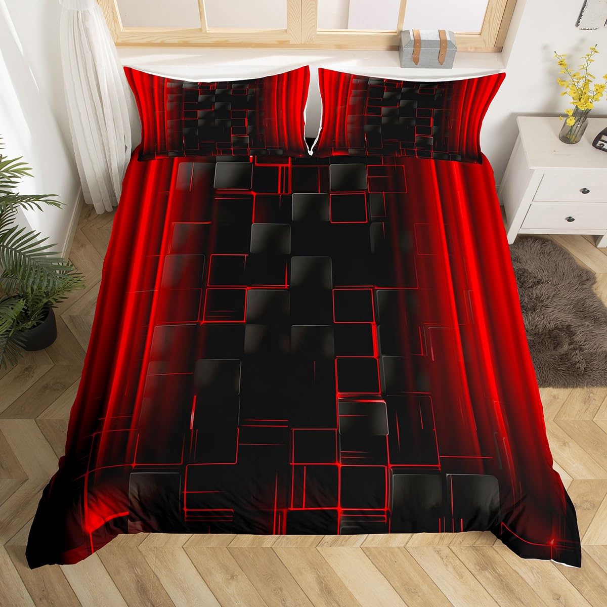 Housse de couette carrée à grille noire finie la chambre parentale terne