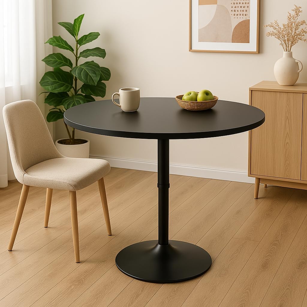 Magshion 31" Round Bar Table Height Adjustable 26"-35" Pub Table with Enlarged Base for Living Room Patio Bistro Café, Black