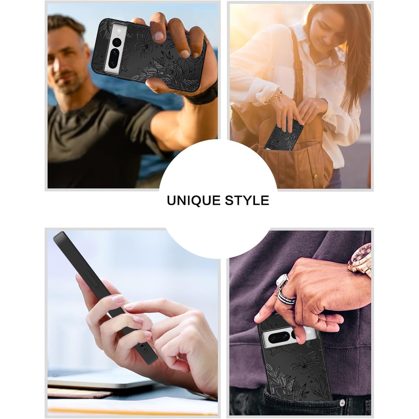 Custodia per telefono floreale carina per Google Pixel 7 Pro 5G 6.7 pollici, estetica coquette nera modello stampa design custodia morbida sottile antiurto TPU protettiva Funda Cover per donne