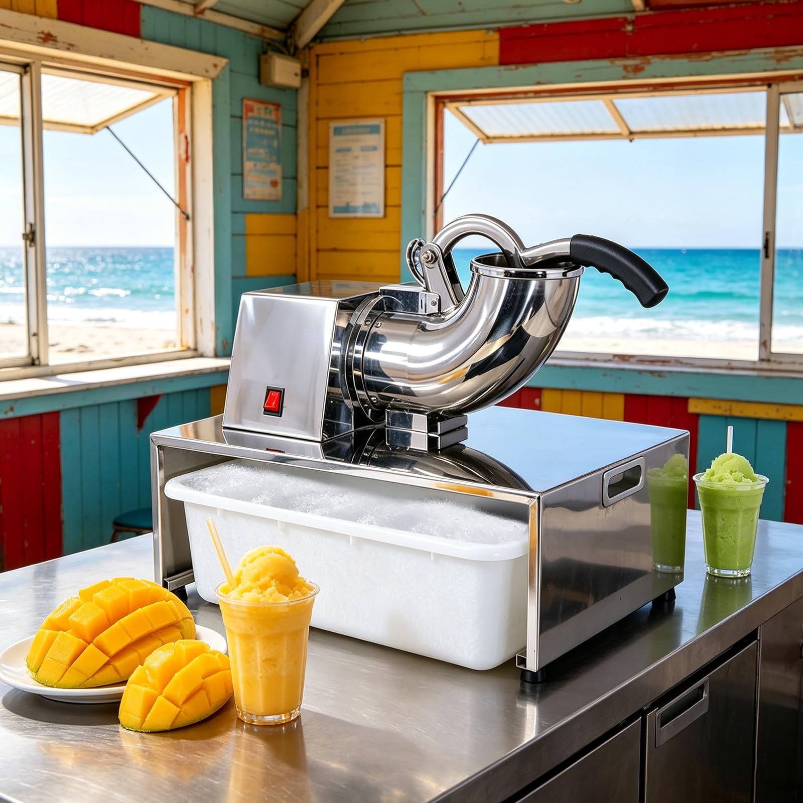 YXZQLOZ Snow Cone Machine Commercial Ice Crusher Shaver, Electric Crushed Shaved Snowcone Maker, Stainless Steel Body