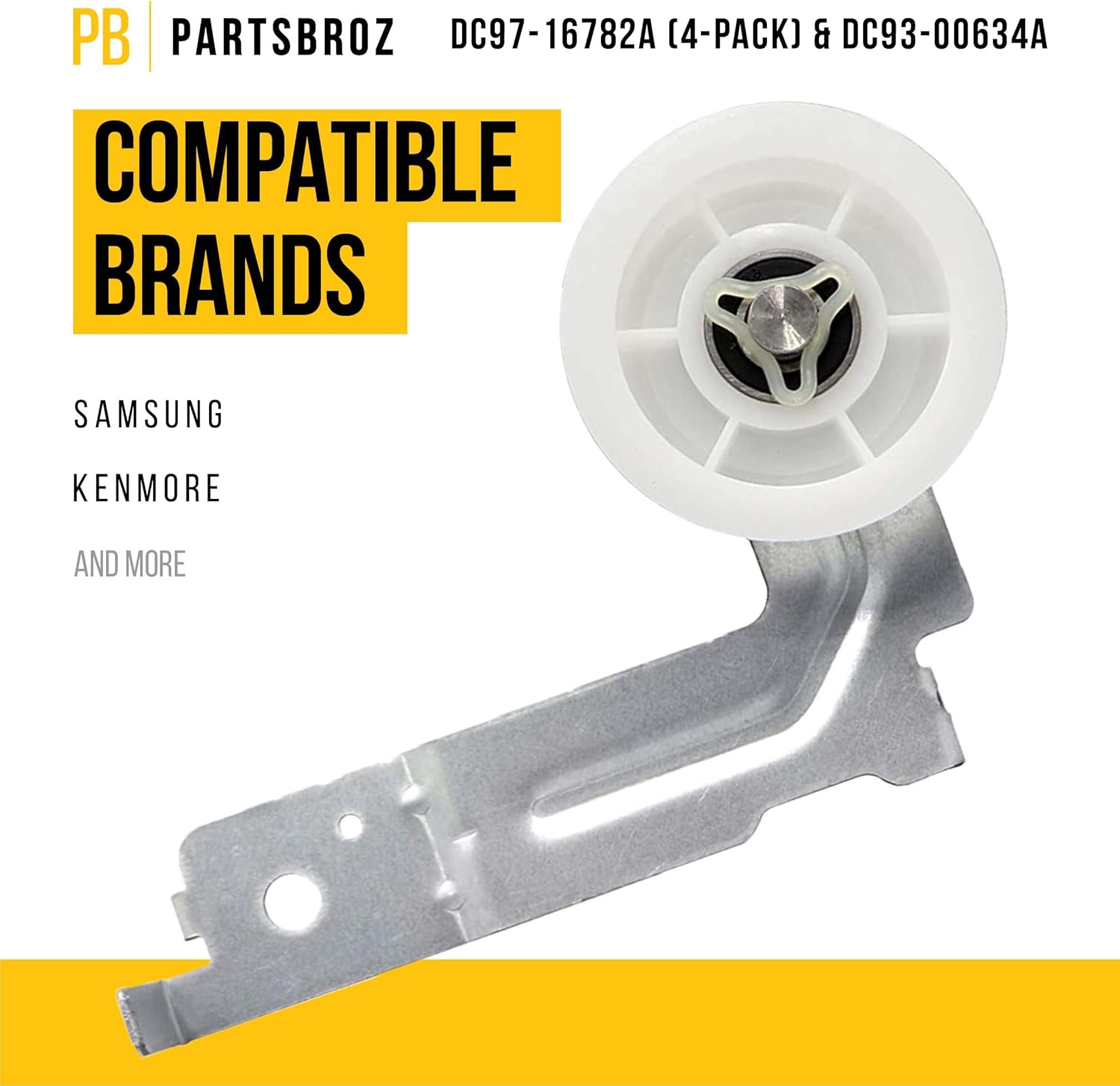 PartsBroz DC97-16782A Dryer Roller Samsung Replacement Part DC93-00634A Idler Pulley DV410AEW/XAA DV448AGP/XAA DV45H6300GG/A3 DV48J7770EW/A2 DV361EWBEWR/A3 DV45H7000GW/A2 DV45K6200EW/A3 DV48H7400GW/A2