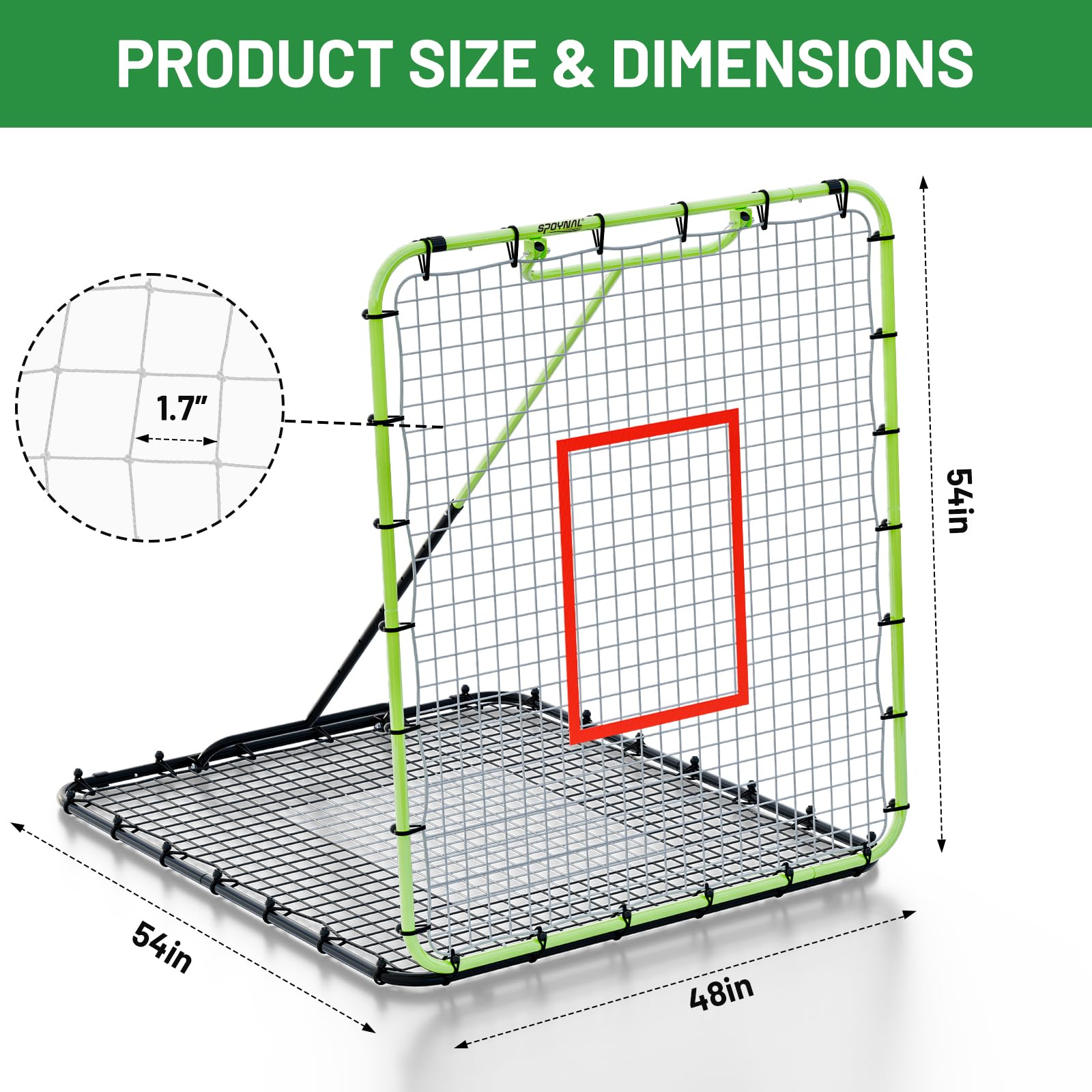 SPOYNAL Baseball-Rebounder-Netz, 137 x 121 cm, verstellbares Baseball-Trainingsnetz mit 6 Winkeln, wendbares Rückprallnetz für Pitching, Werfen und Feldern, Baseball- und Softball-Trainingsgeräte