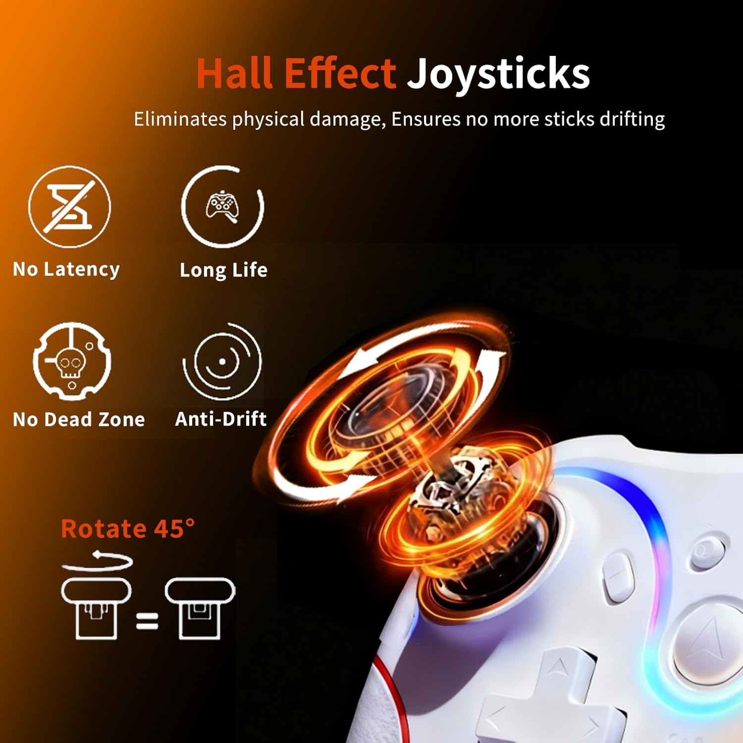 AURITHYX Wireless Pro Controller Compatible with Nintendo Switch/Lite/OLED, Hall Effect Stick & Trigger, Programmable Switch Controller with 7 Color LED Lights, Turbo, Vibration, 6-Axis Gyro, Wake Up（White）