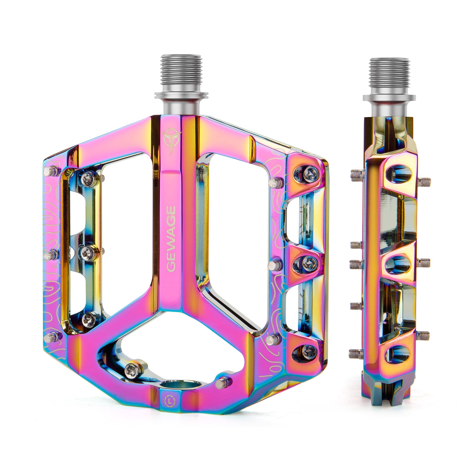 Road/Mountain Bike Pedals -Non-Slip Bicycle Flat Pedals Aluminum 9/16" - 3 Sealed Bearing Lightweight Platform Pedals for Road Mountain BMX MTB Bike (Rainbow)