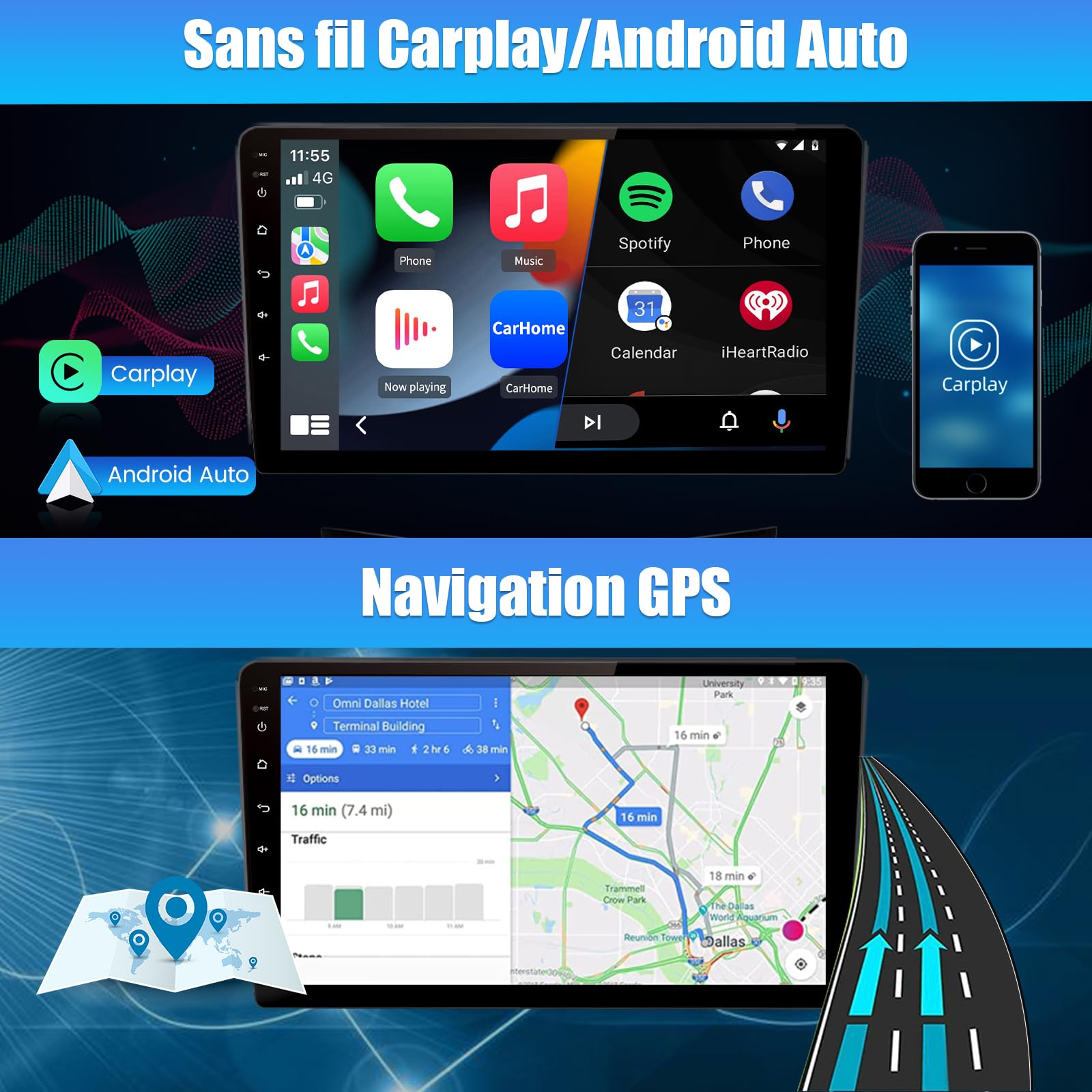 AWESAFE Autoradio Android 13 [4 Go + 64 Go] pour Volkswagen Passat B7 (2010–2015) – Écran Tactile HD 10", CarPlay, Android Auto, Bluetooth, WiFi, 4G, GPS, DSP, Radio FM