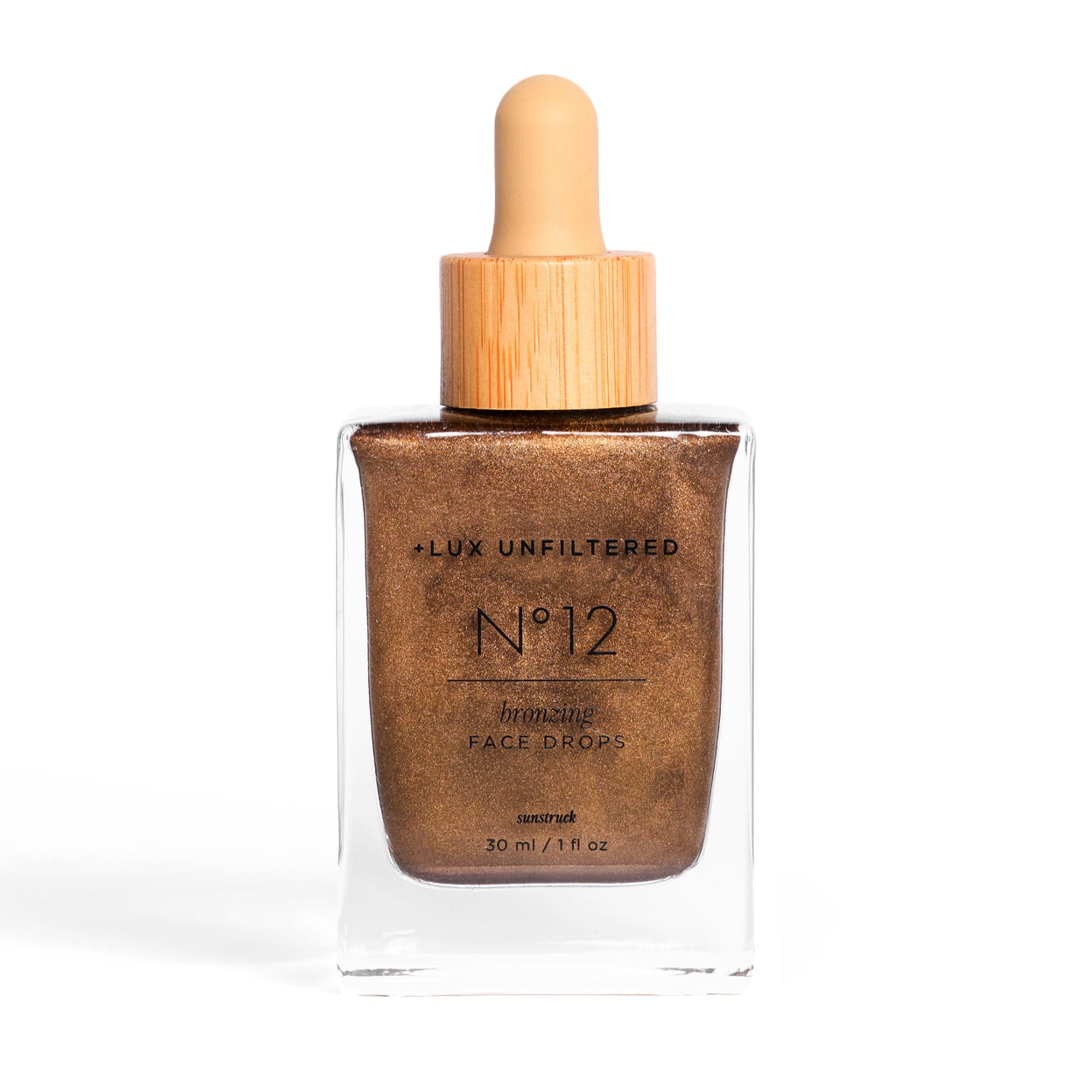 + Lux Unfiltered N°12 Sun Struck Bronzing Face Tanning Drops, Gradual Self Tanner, Natural Glow, Streak-Free, Fragrance Free