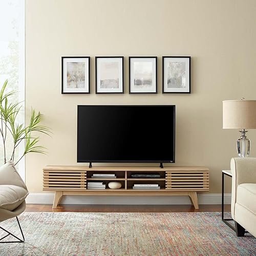 Miniatura 11 de Modway Render Mid-Century - Mueble de TV moderno de perfil bajo de 70 pulgadas para consola multimedia en color blanco nogal, 70 pulgadas Blanco de