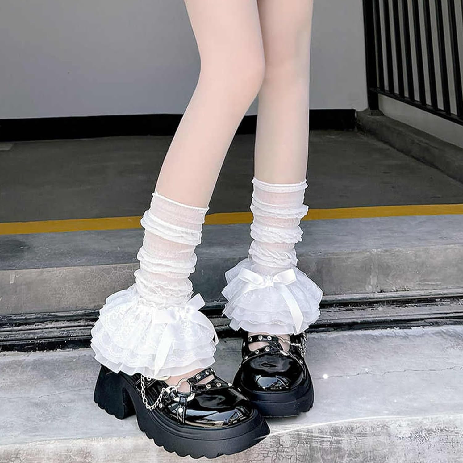2 Pcs Lace Leg Warmers, Cute Leg Warmers Y2k, Lolita Accessories, Kawaii Cute Y2k Bow Lace Knee Socks for Lolita