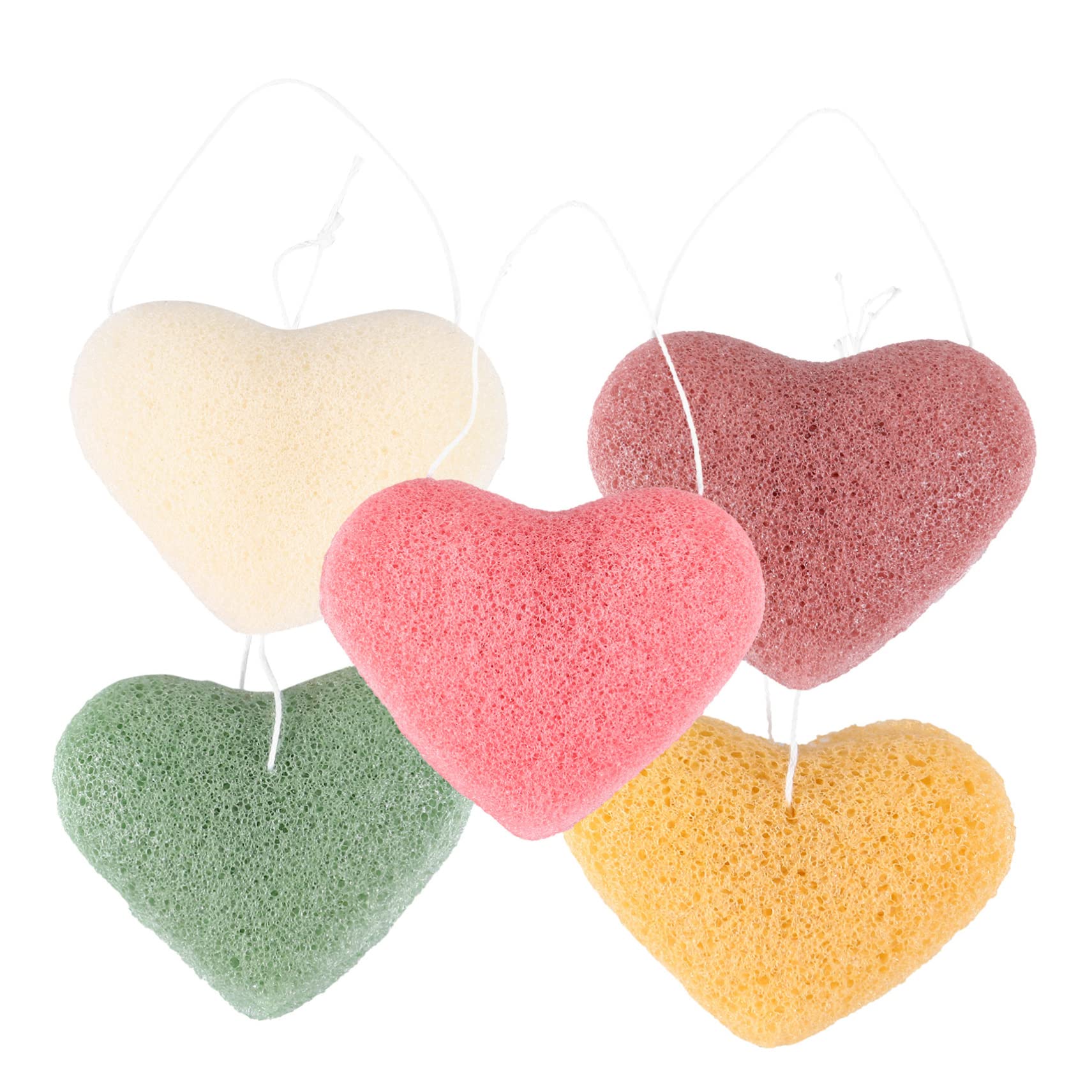 MUSISALY 5Pcs Heart Shaped Face Wash Gentle Exfoliating Sponges for Deep Cleansing for Daily Skincare Routine Removal Pads for Sensitive Skin