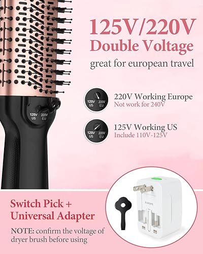 Miniatura 7 de Cepillo secador de pelo de doble voltaje, cepillo secador de pelo de viaje para aspecto soplado con adaptador de corriente universal, volumen de