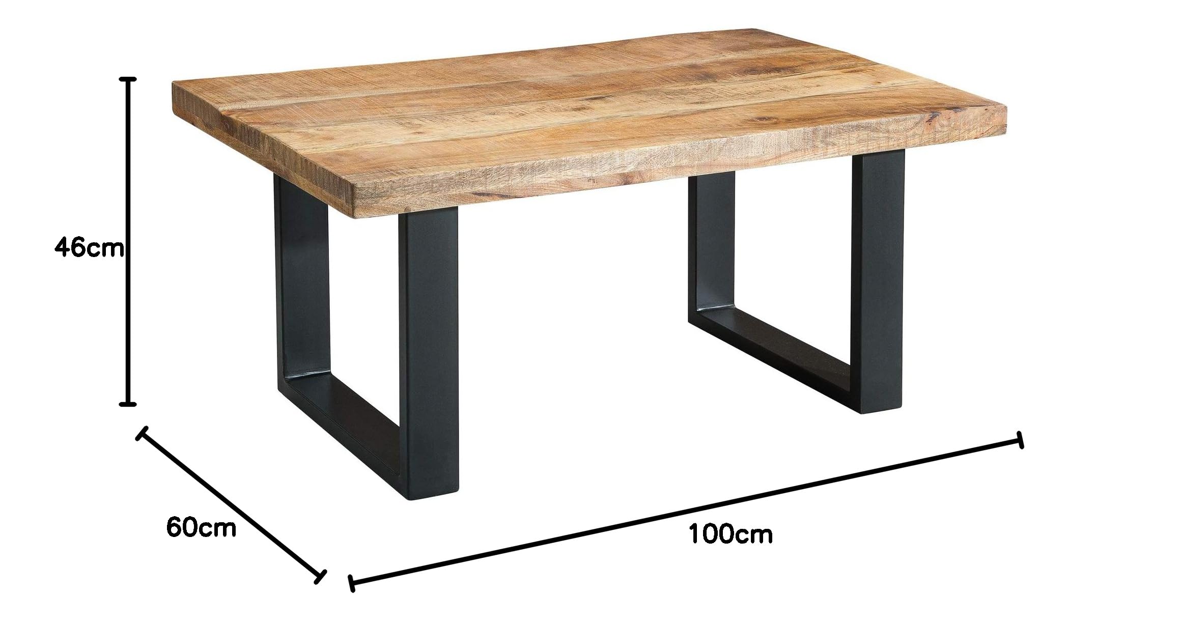 Couchtisch IRON CRAFT 100cm - schwarz natur - Mangoholz Beistelltisch | Handarbeit, Massivholz, hochwertig, individuelle Maserung, für Wohnzimmer, Unikat, Eisengestell
