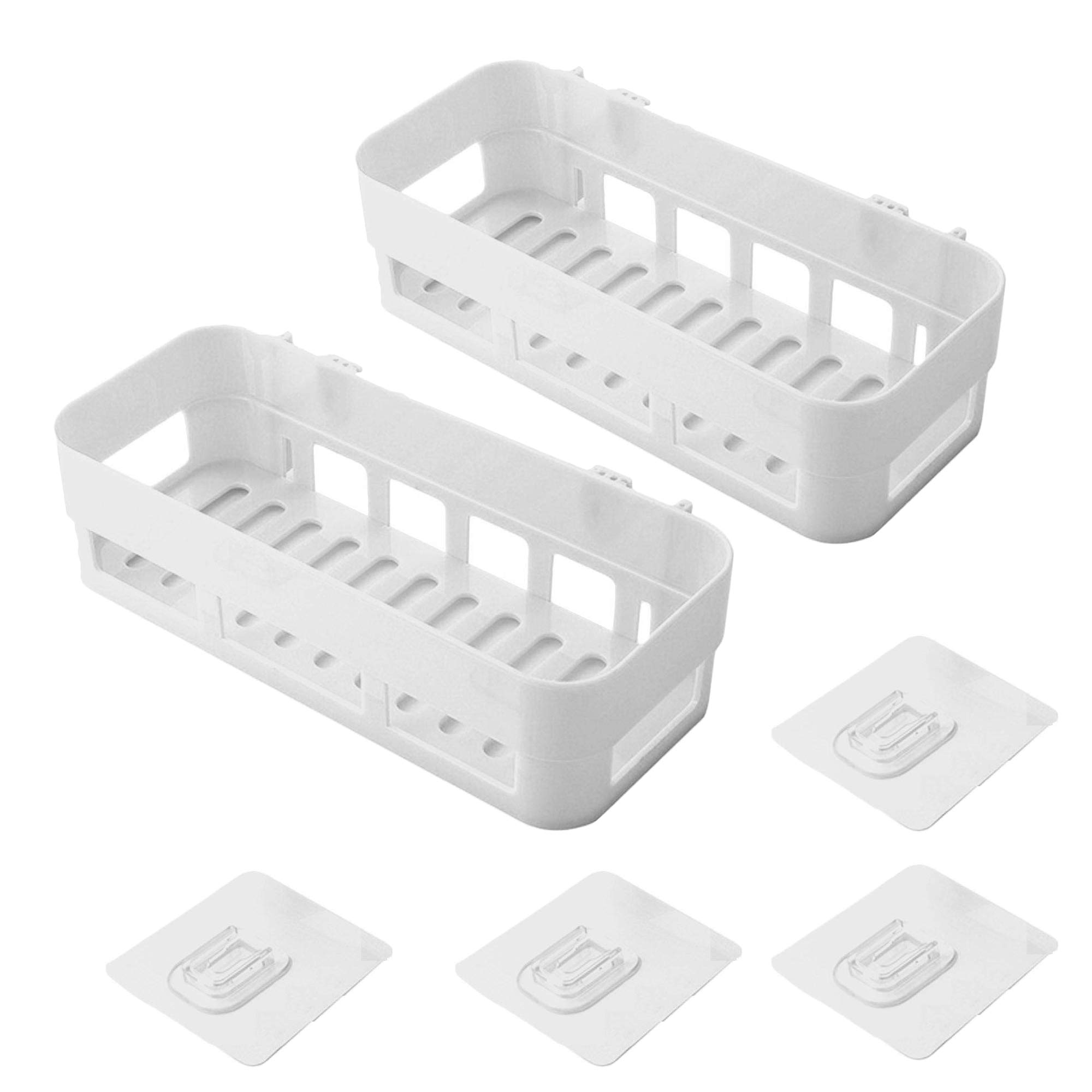 2PCS AB Plastic Suction Bathroom Shelf Over Toilet No Drilling Adhesive Bathroom Storage Rack Organizer Rustproof Wall Mounted Shower Basket for Kitchen (2)