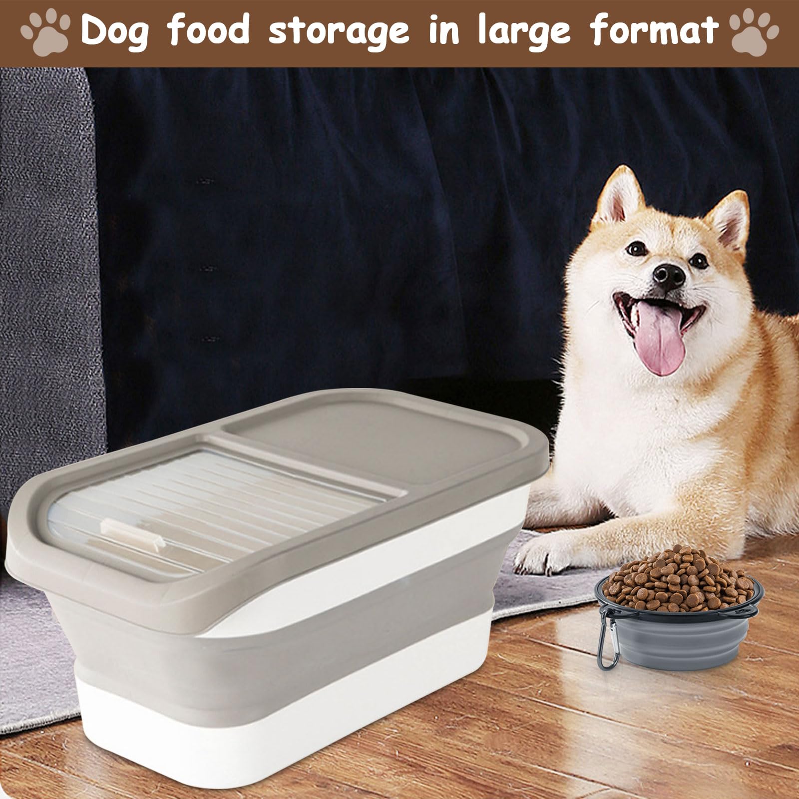 Contenedor Plegable Para Comida De Mascotas 10 Kg - Con Tapa Deslizante, Pala Y Taza Medidora - Para Pienso De Perro O Gato