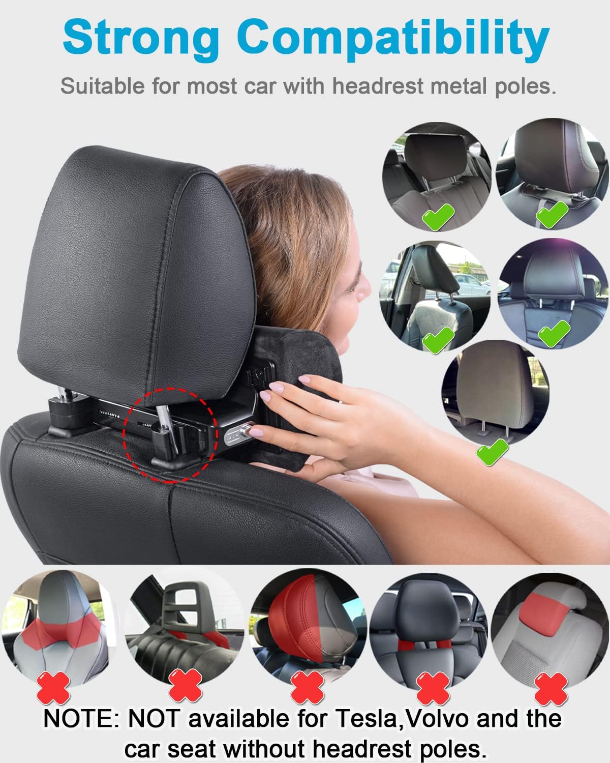 Buluby Adjustable Car Neck Pillow, Premium Interior Accessories Headrest Support for Driver or Front Passenger Seat -Auto Gadgets -Black