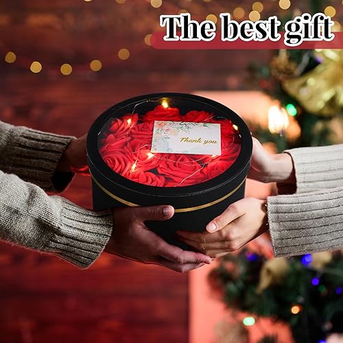 Miniatura 7 de Nuenen 4 cajas de regalo redondas para el día de San Valentín con tapas, luces LED, de espuma floral, tarjetas de felicitación florales, arreglos