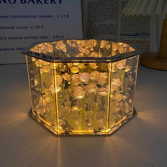 DIY Tulip Night Light 21 Flower Tulip Cube Mirror Lamp Handmade Tulip Light Desktop Decoration Mother's Day Birthday Gift for Mom, Friends, Sisters Polyhedral