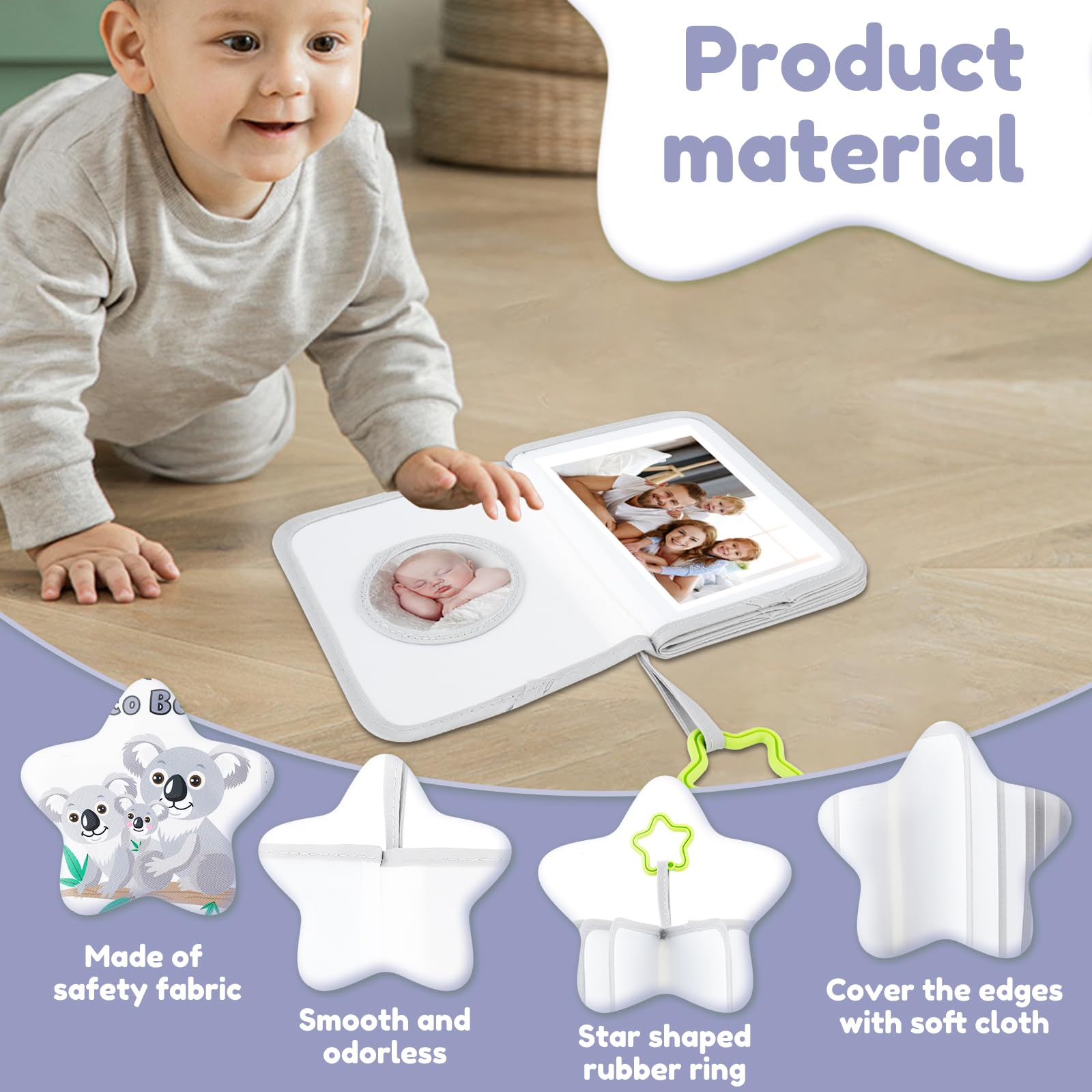 ZJRDYYK Baby Photo Book for 4x6 Pictures, My First Photo Book for Baby, Baby Photo Album, My First Year Photo Book, Cloth Photo Album for Baby Toddler Kids boy girl (Grey)