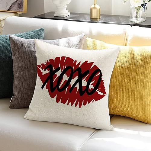 Miniatura 4 de XOXO - Funda de almohada con labios rojos funda de almohada romántica rosa para el día de San Valentín boda compromiso aniversario funda de cojín