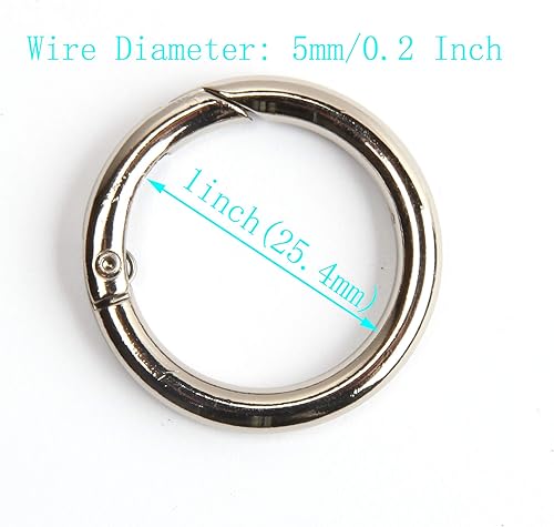 Miniatura 8 de 20 anillos tóricas de resorte gatillo con clip de mosquetón redondo para llaveros, hebilla, bolsas, monederos (plata, 34 pulgadas)