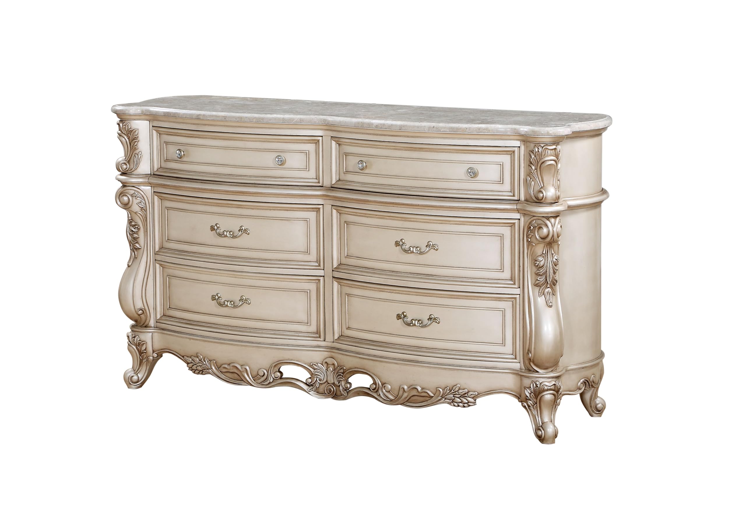 Amazon.com: Acme Gorsedd 6-Drawer Wooden Dresser with Marble Top in Golden  Ivory : Home & Kitchen