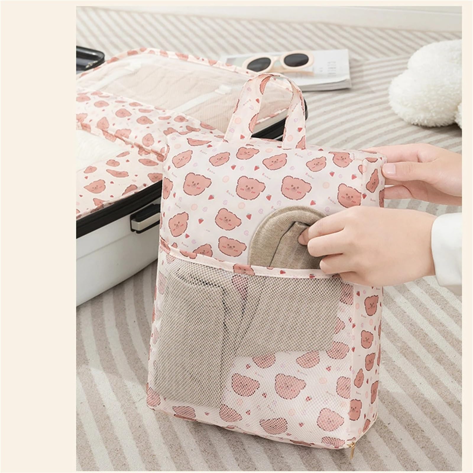 7 pezzi di cubo da viaggio for riporre vestiti, scarpe, articoli toeletta, for valigie e per Vestiti, Scarpe, Cosmetici(Bright pink)