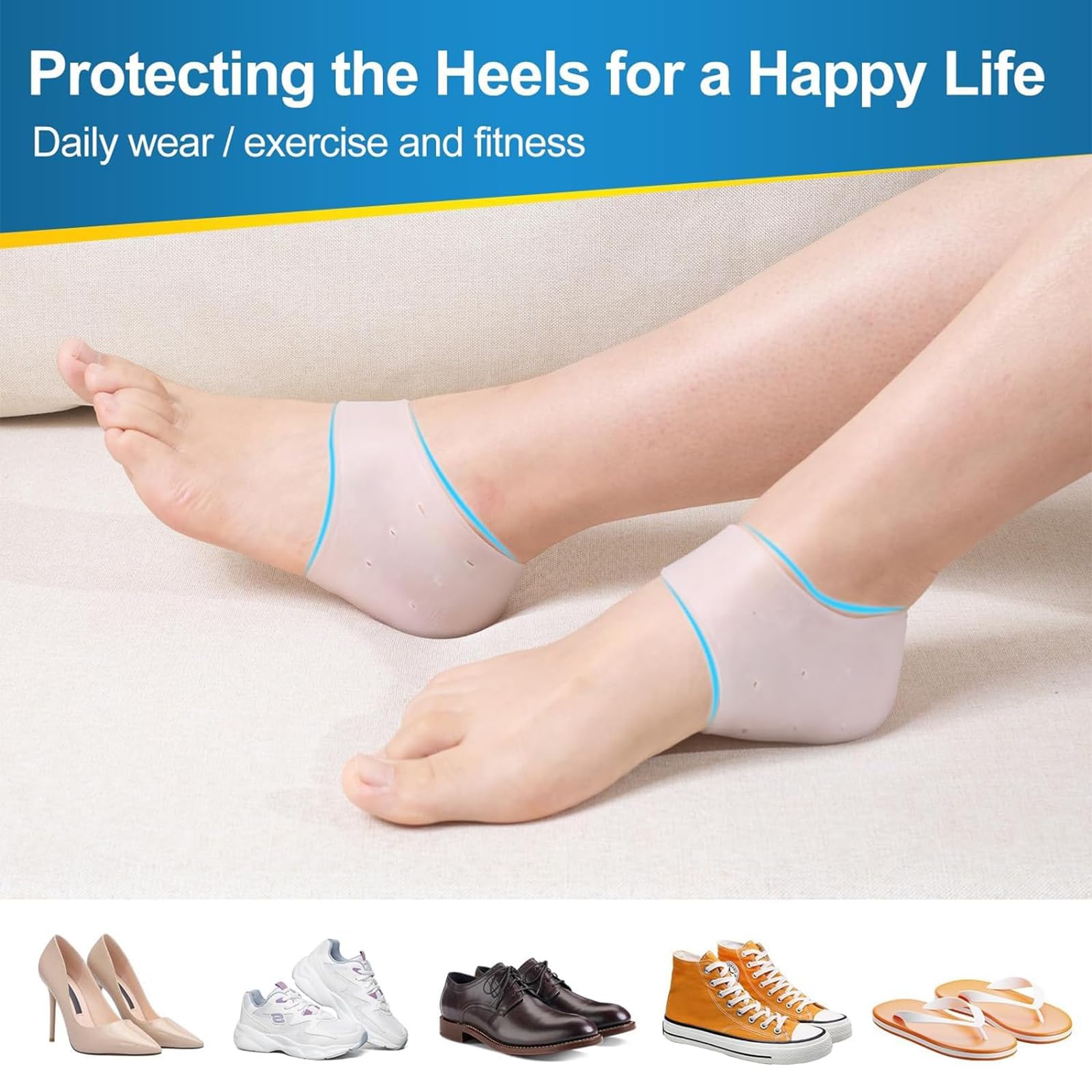 2 Pares Protectores de Talón de Silicona, Protector Talon Zapato, Hombres y Mujeres Protector Talon Zapato, para Talones la Fascitis Plantar, Espolones Tacón, Alivia el Dolor de Talón
