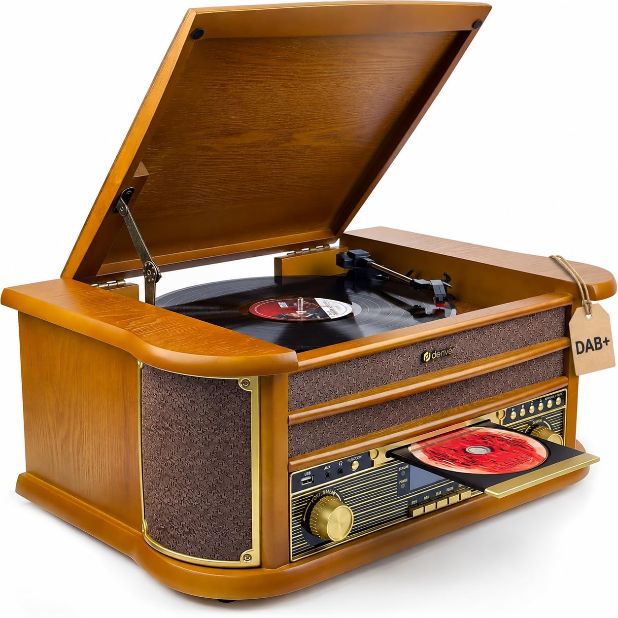 Denver MRD-51 Chaîne Musicale rétro avec Platine Vinyle, Dab+/FM, CD, Cassette, USB, AUX, Enregistrement MP3, Bois - Les Beatles, Paul McCartney, John Lennon, RIngo Starr, George Harrison Denver MRD-51 Chaîne Musicale rétro avec Platine Vinyle, Dab+/FM, CD, Cassette, USB, AUX, Enregistrement MP3, Bois