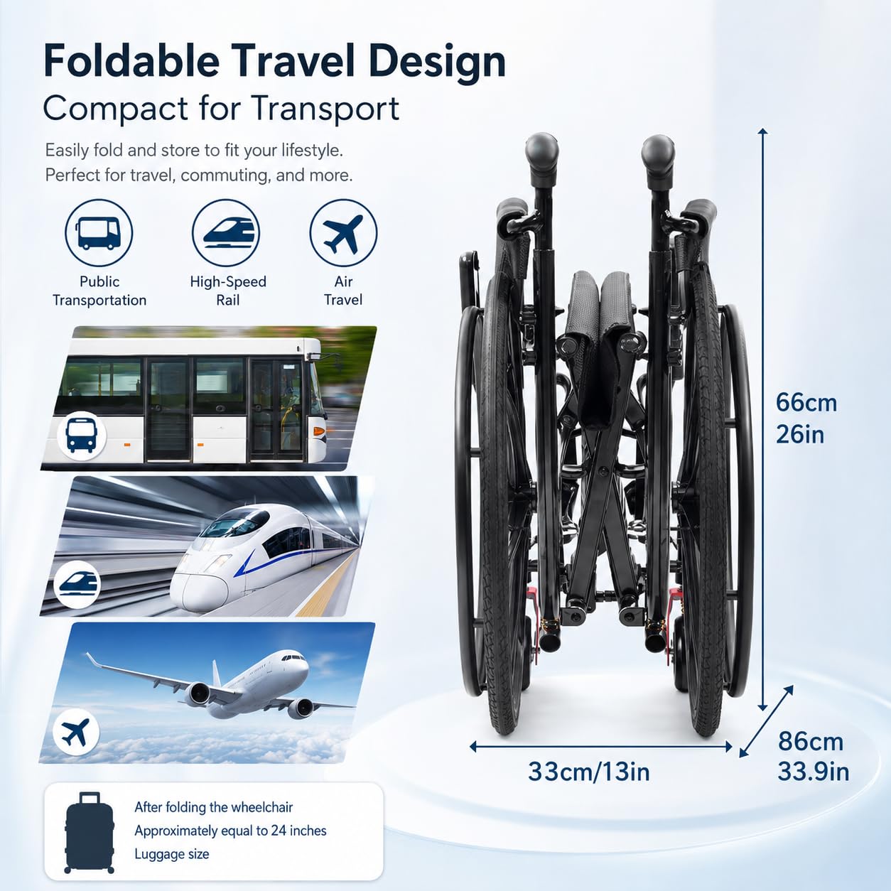 Silla de ruedas deportiva para adultos, silla de transporte plegable ligera con reposapiés, silla de ruedas de viaje portátil, silla de movilidad plegable de fácil transferencia, ancho del asiento de