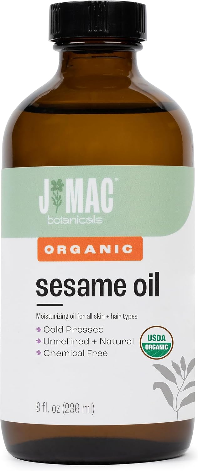J MAC BOTANICALS Organic Sesame Oil in Glass Bottle. Low Tox