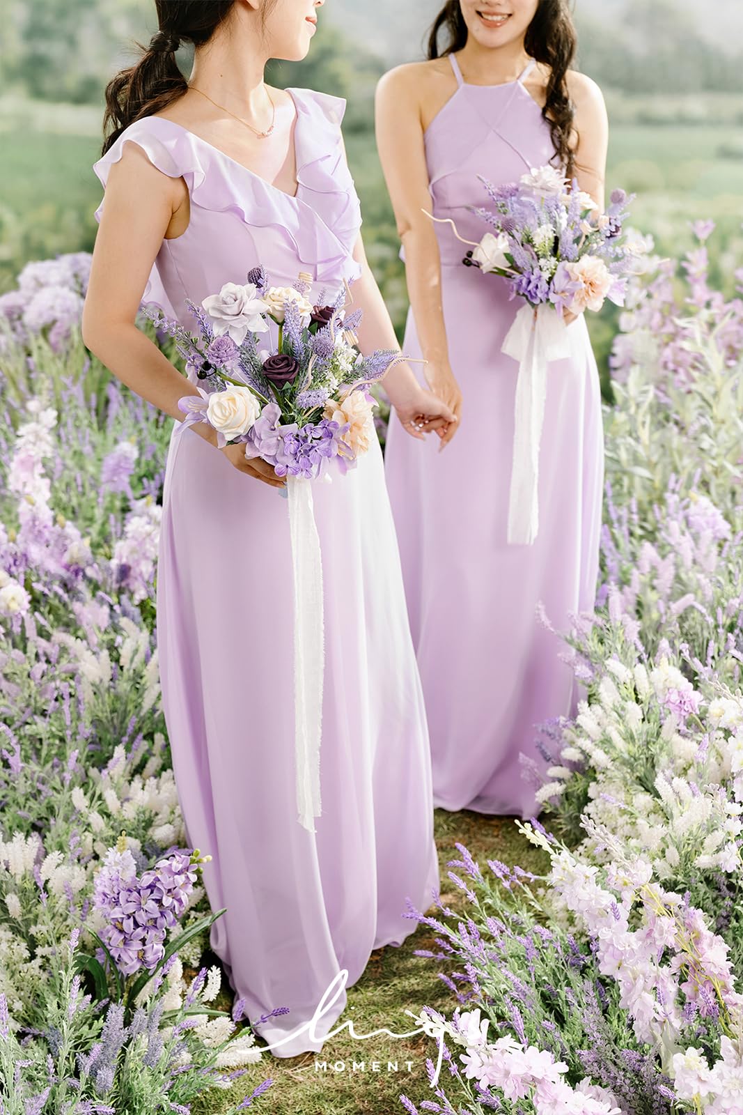Ling's moment Artificial Flowers Lavander Bridesmaid Bouquet 4 Pcs