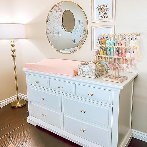 Miniatura 4 de POVETIRE Soporte para diadema de almacenamiento para bebé, organizador de lazo de madera de 3 niveles para lazos para el pelo de niñas, accesorios