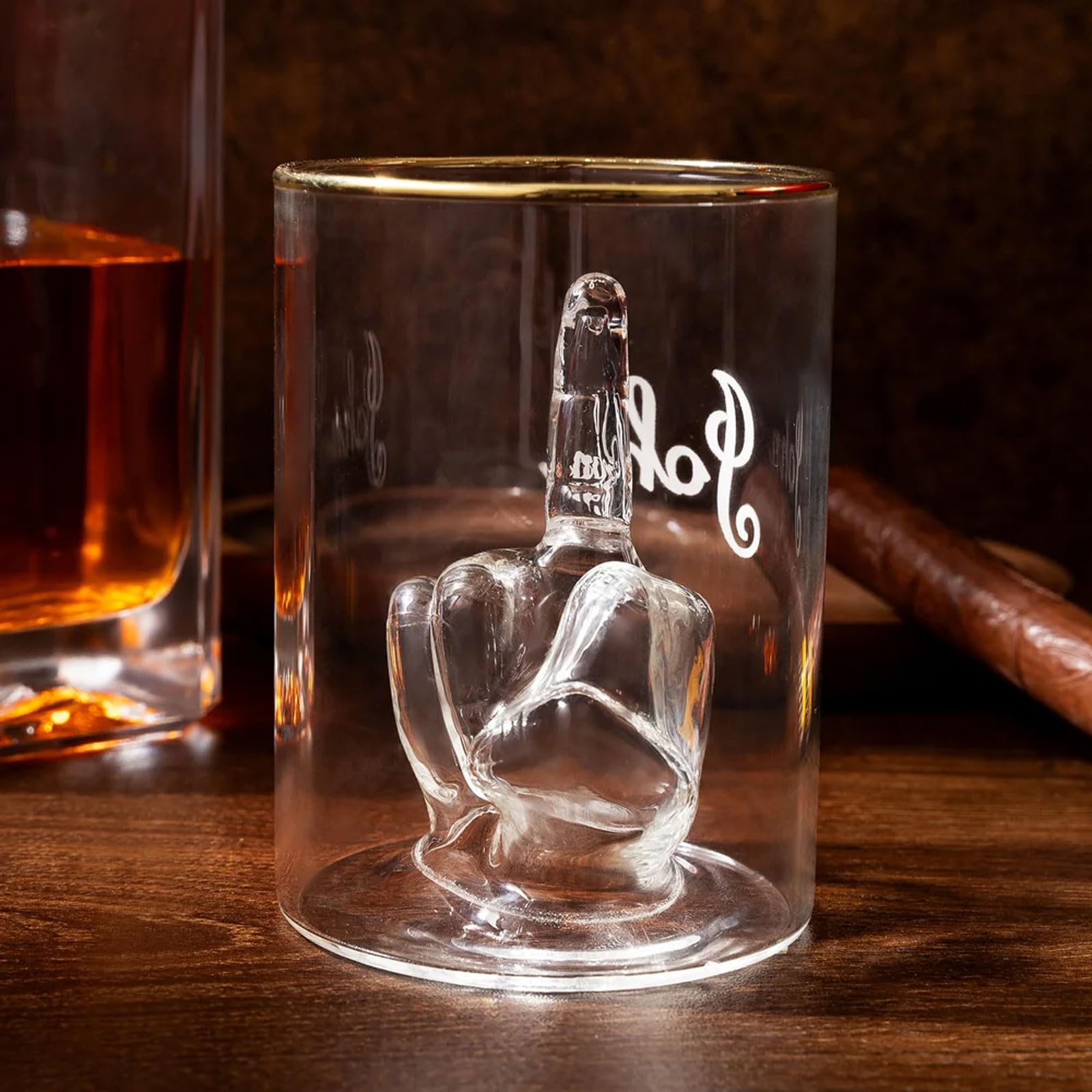 Verre à whisky humoristique personnalisé avec doigt d'honneur, 37 cl (12,5 oz), idéal pour le scotch ou le bourbon. Design 3D en forme de doigt d'honneur.