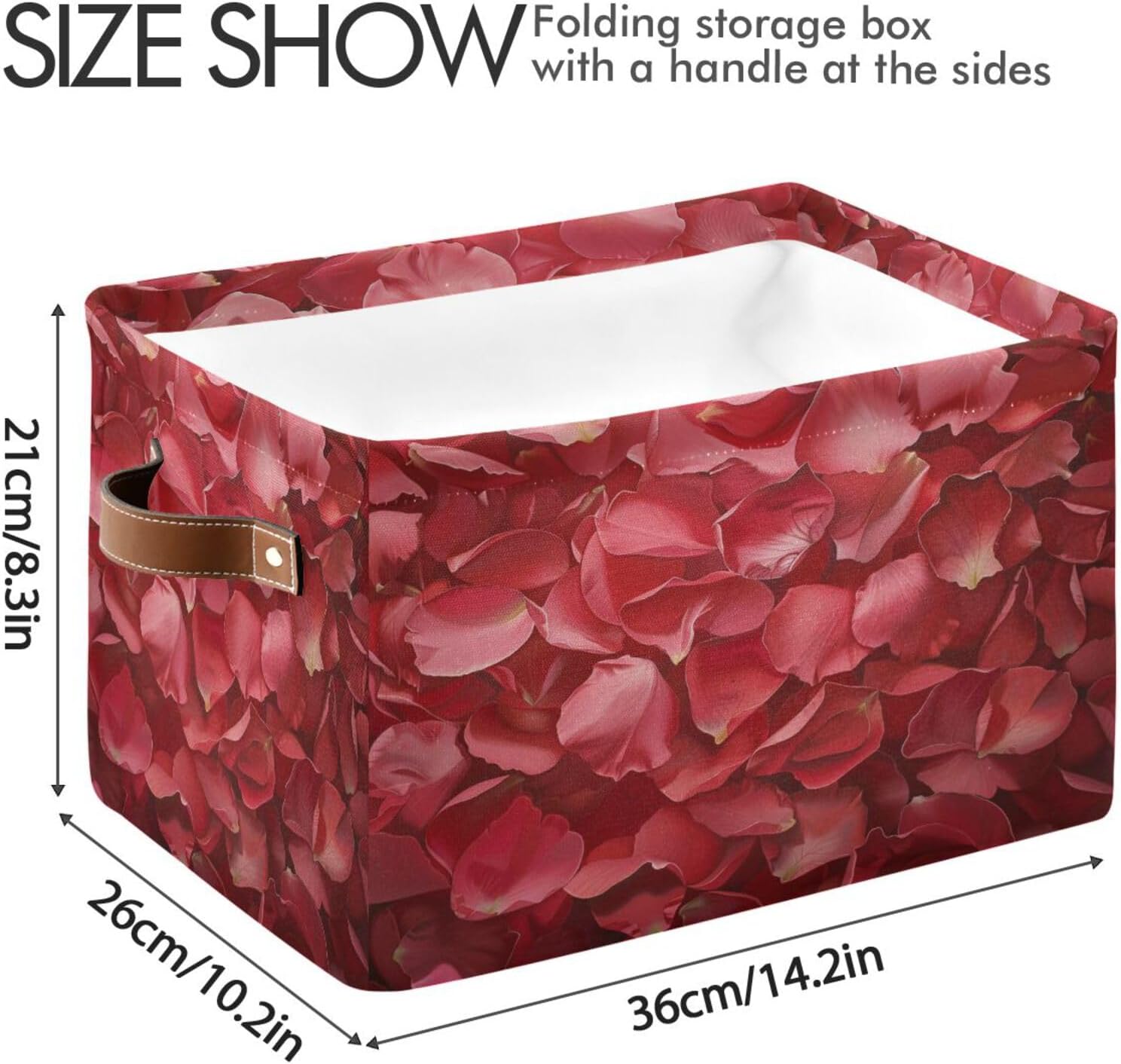 ALAZA Decorative Basket Rectangular Storage Bin, Rose Petals Organizer Basket with Leather Handles for Home Office
