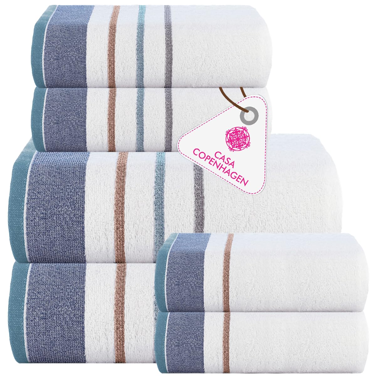 Casa Copenhagen White Bay Juego de Toallas, algodón Egipcio de 600 g/m² para hoteles, spas, cocinas y baños, Juego 6 Piezas 2 de baño, 2 Toallas de Mano, 2 toallitas faciales-Gris Vaquero.
