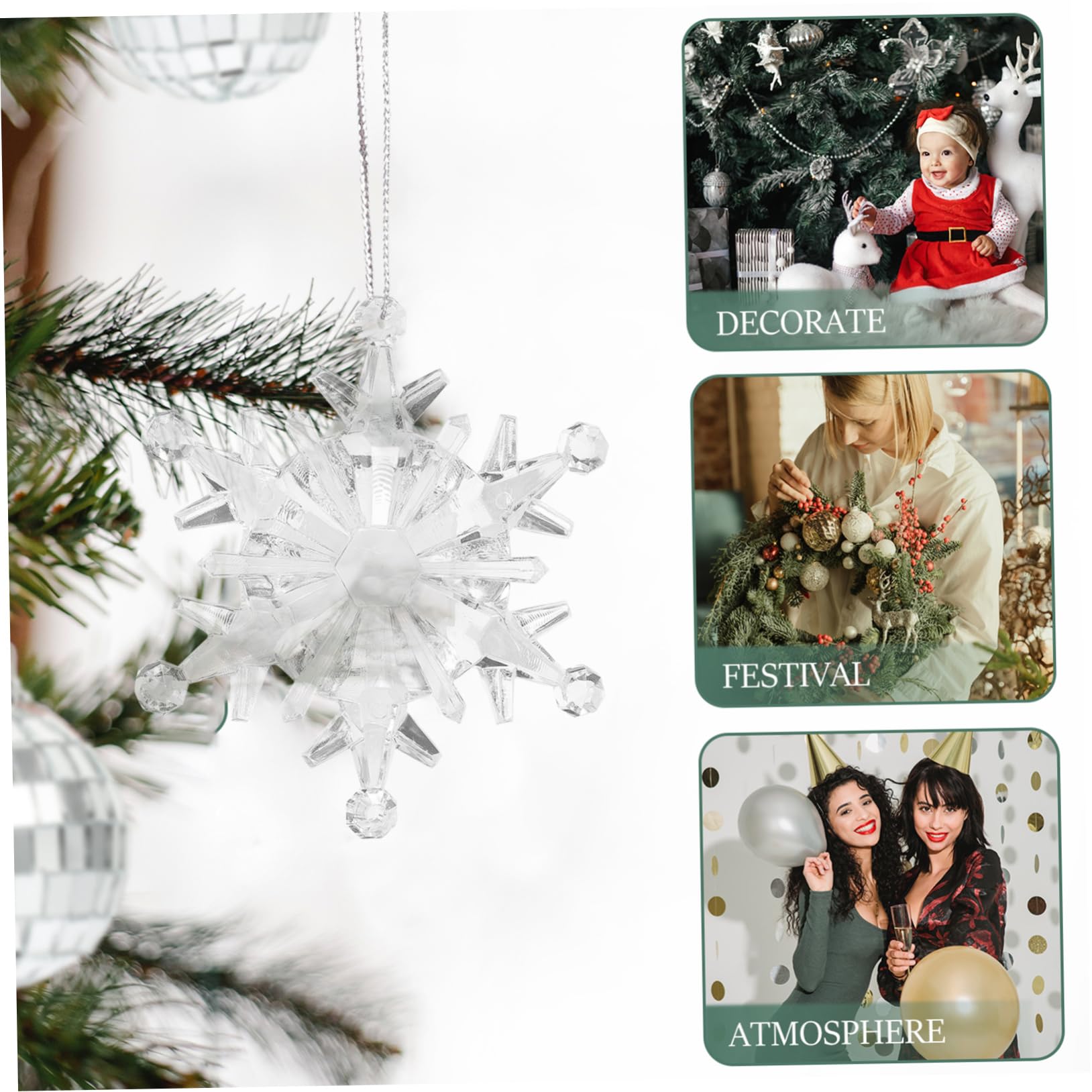 50 Stück Acryl Weihnachts Hängeschneeflocken Dekoration Silberne Schneeflockenanhänger für Fenster und Wand Zarte und Schöne Weihnachts Deko für Familien