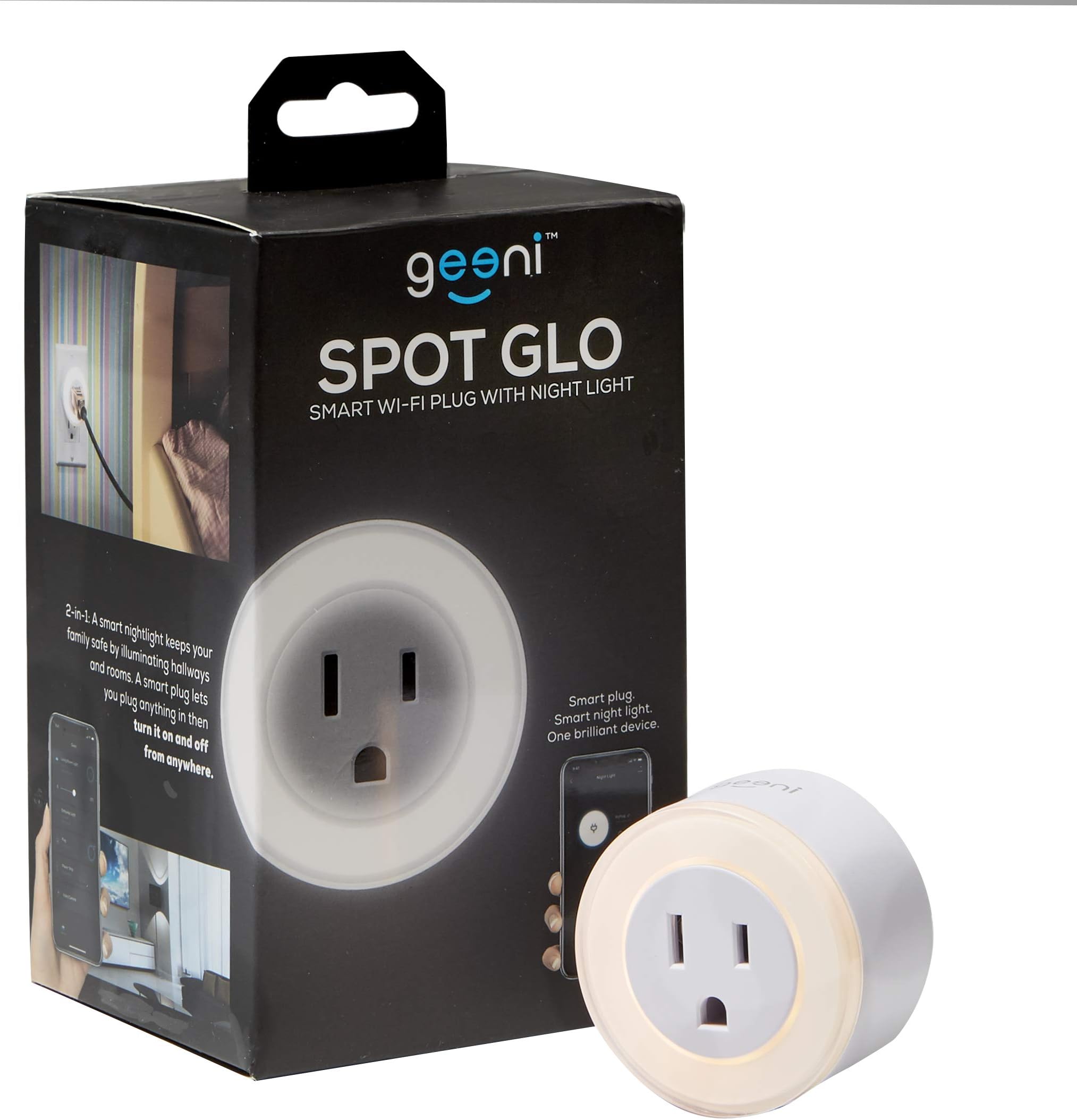 Geeni GN-WW108-199 Glow Spot Glo Round Nightlight + Smart Plug, White, No Hub Required, Compatible with Alexa, Google Assistant