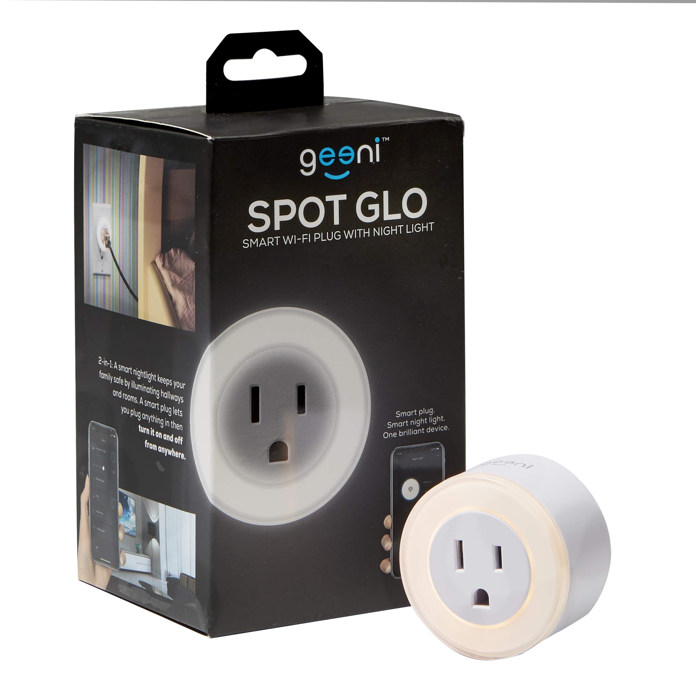 Geeni GN-WW108-199 Glow Spot Glo Round Nightlight + Smart Plug, White, No Hub Required, Compatible with Alexa, Google Assistant