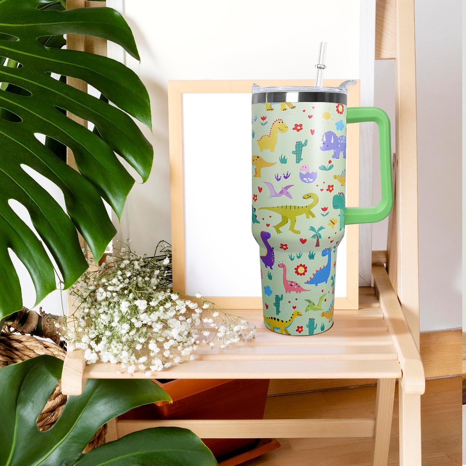 Stainless Steel Dinosaur Tumbler - 40 oz, Coffee Travel Mug with Lid and Straw, Perfect Dinosaur Gifts for Women - Image 4