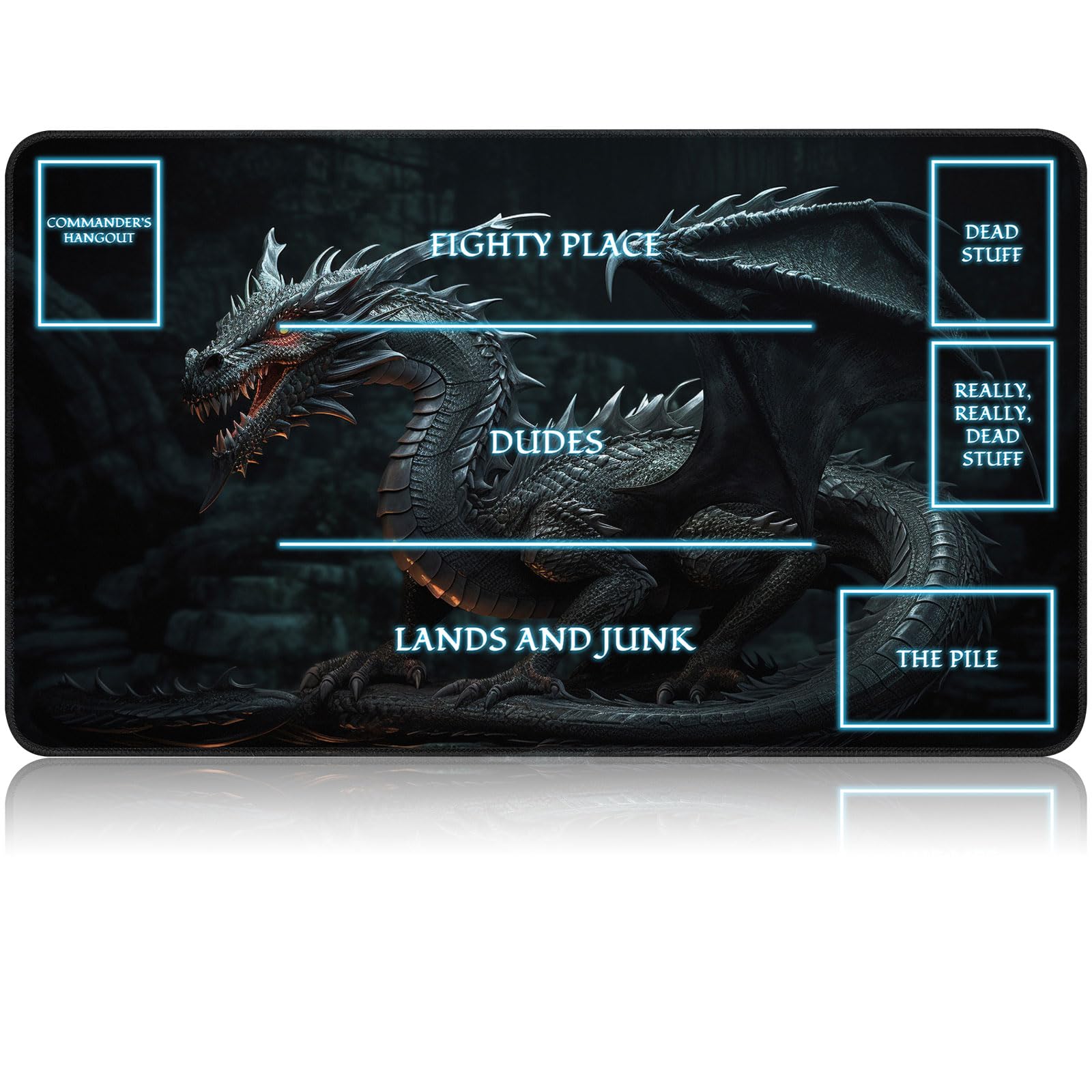 for MTG Game Playmat, for Magic TCG Rubber Play mat,Tabletop Card Playmats with Smooth Surface,Trading Card Inked Game Mat with White Zones,Battle Game,Dragon in Black