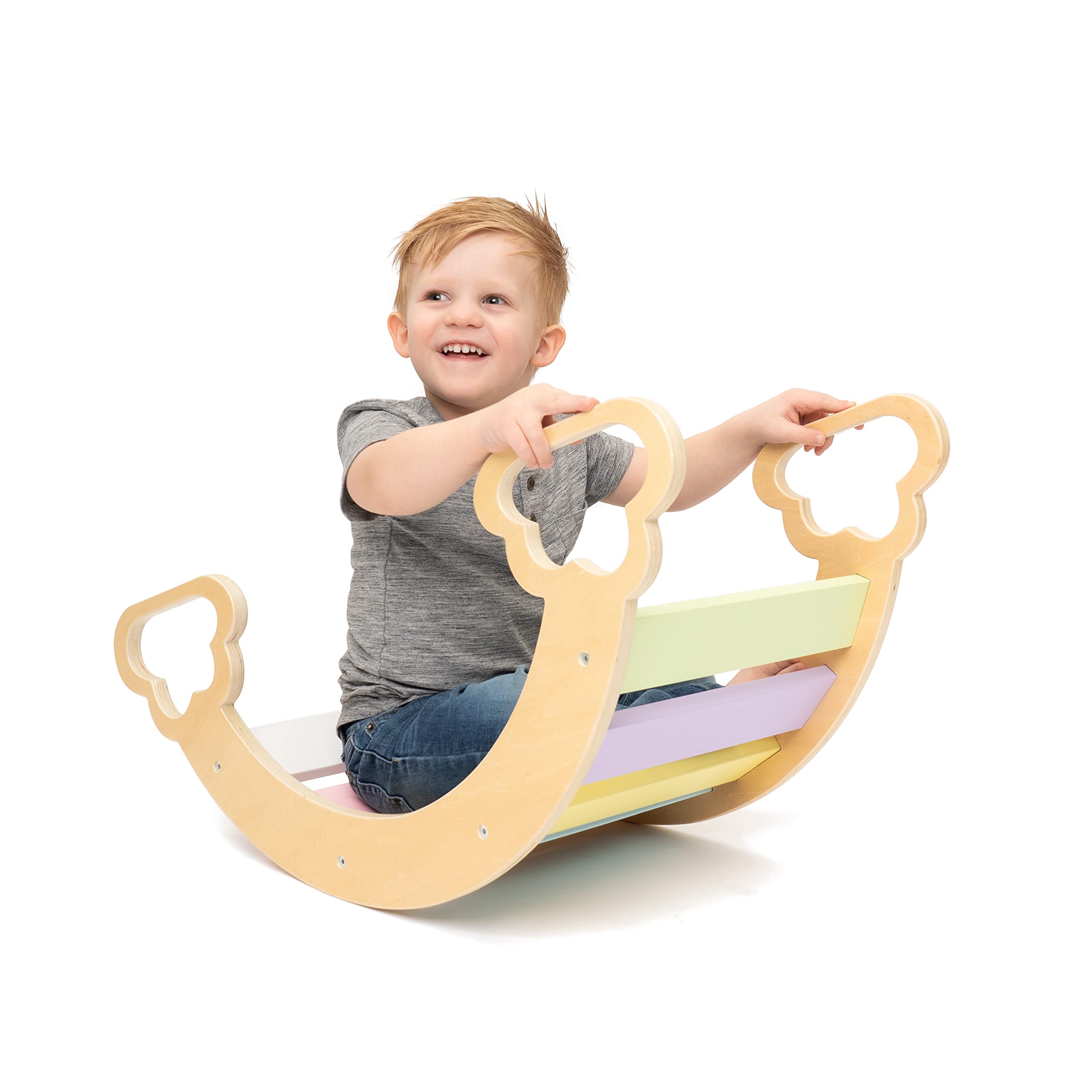 JumpOff Jo - Wooden Arch Climber - Fun Rocking Arch & Climbing Toy for Kids, Montessori Open Play, Indoor Playground Activity - Toddler Climbing Toys - Pastel Colors
