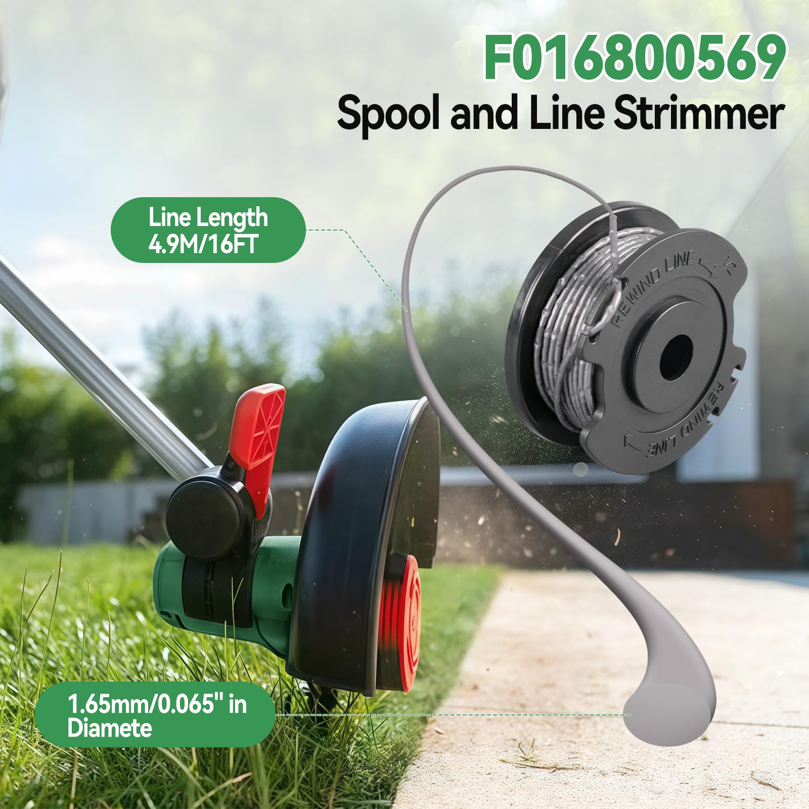 CDIYTOOL F016800569 Szpula do podkaszarki kompatybilna z Bosch ART 23 SL 26 SL, EasyGrassCut 18, 23, 26, 18-230, 18-260, 0,065"/1,65 mm, 4,9 m szpula do podkaszarki, zamiennik F016800385 (4 szt.)