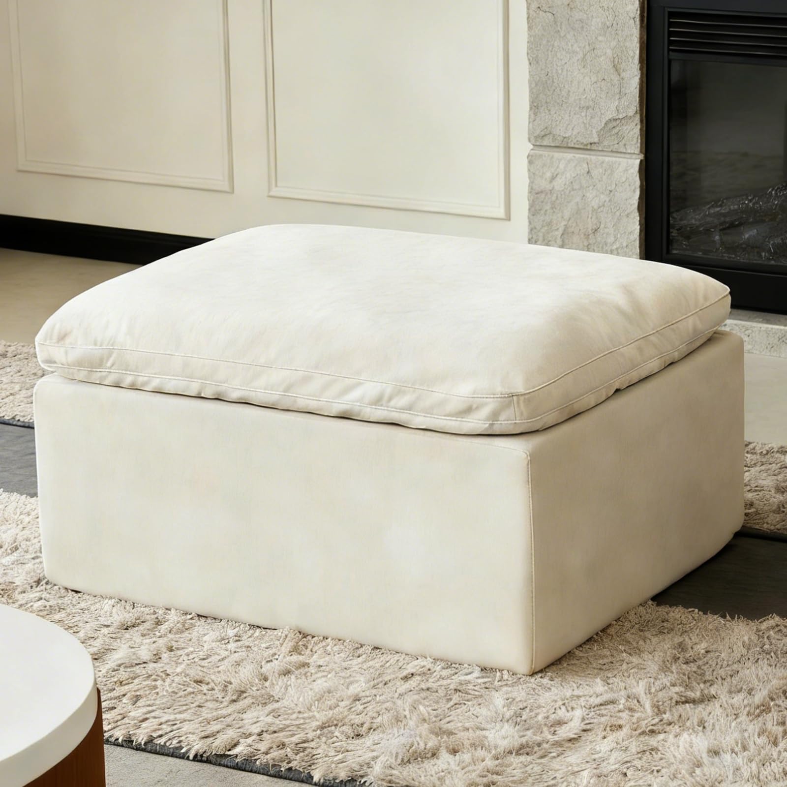 Modular Sectional Sofa Foot Rest for Couch, Modern Cloud Couches Ottoman | Upholstered Boneless Couch Foot Stool for Living Room, Movable, No Assembly Required, Ottoman, Beige