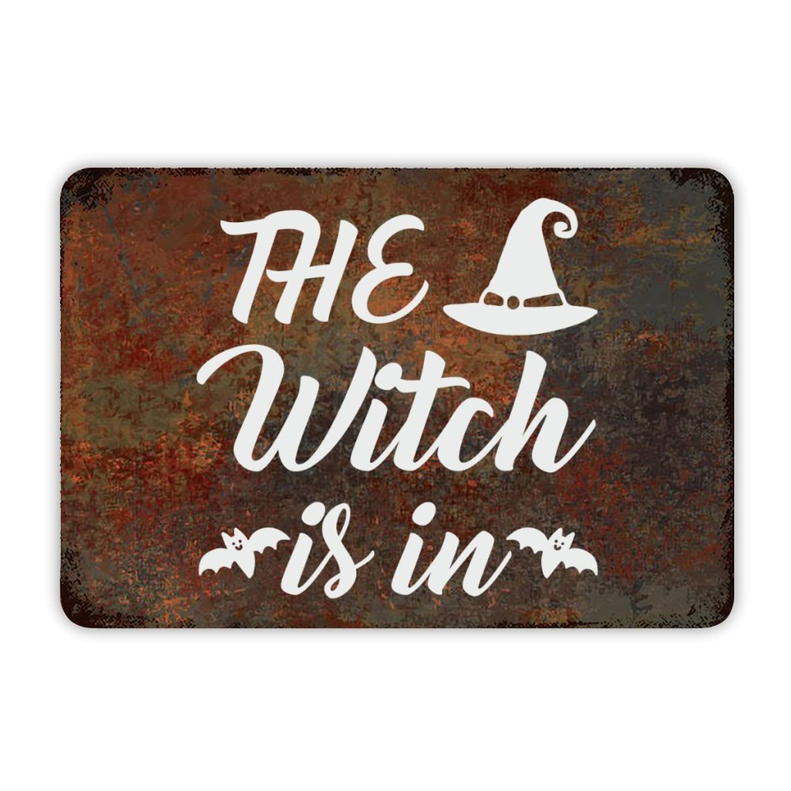 ENEDNATE Halloween Metal Sign,Farmhouse Rustic Aluminum Sign The Witch is in Metal Sign Retro Aluminum Tin Sign for Kitchen Bedroom Living Room Wall Art Door Hanger Home Decor Sign 8x12 Inch