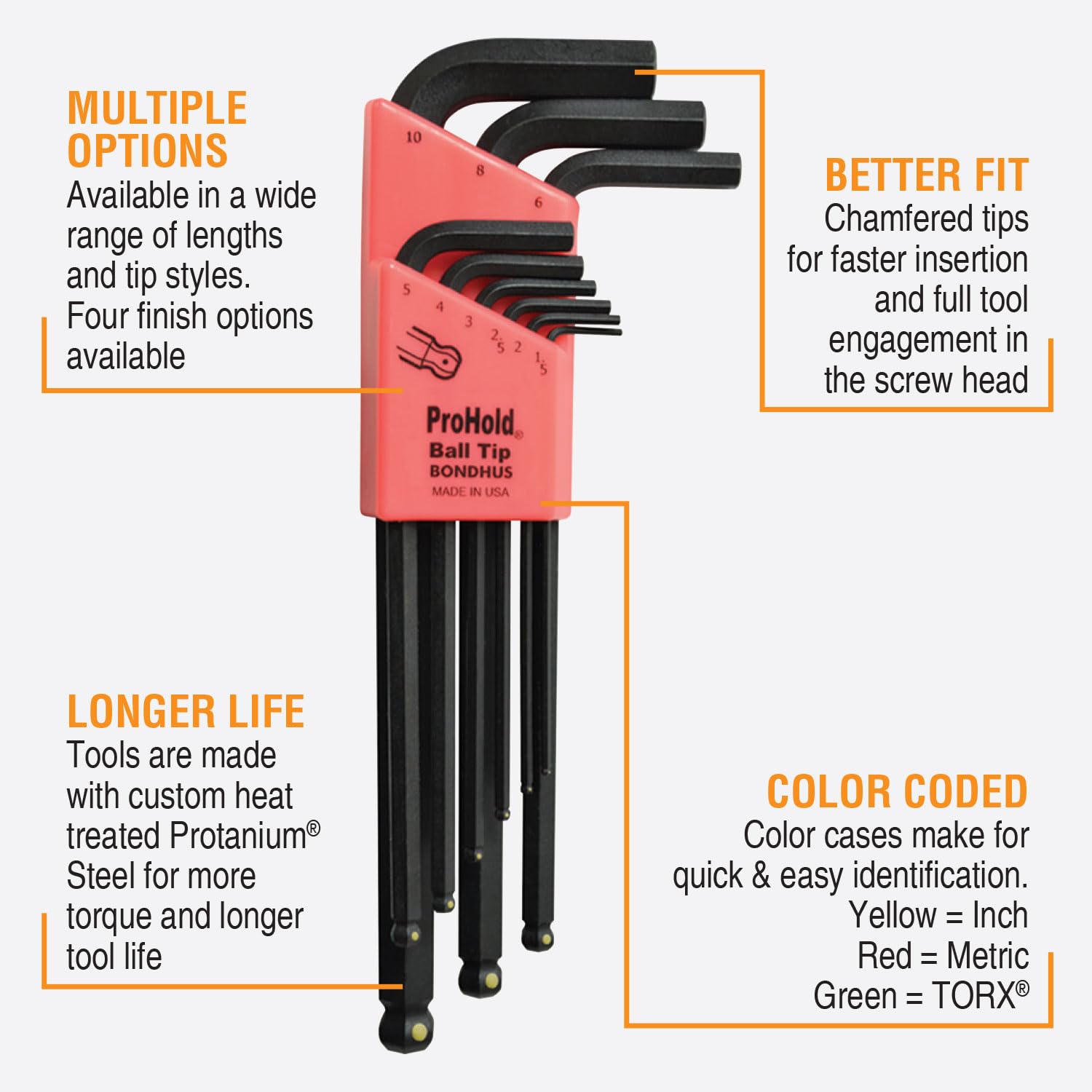 Bondhus 74999 Set of 9 Balldriver L-wrenches with ProHold Tip