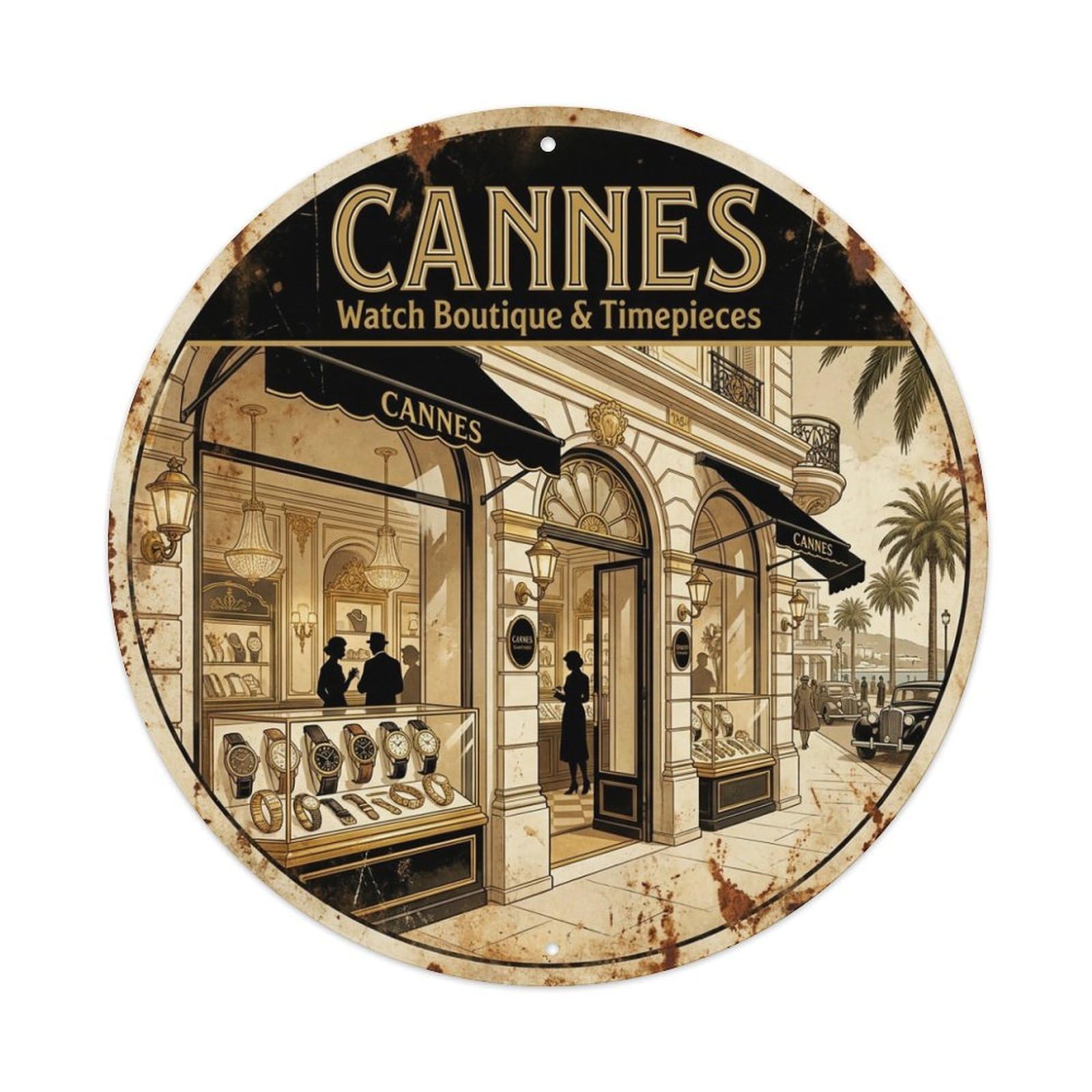 City Travel Cannes Riviera Watch Boutique Timepieces Metal Tin Sign