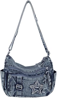 Denim Crossbody Bag,Cute Y2k Crossbody Purse,Jean Vintage Grunge Bag,Multi Pocket Purse with Pockets,Cloth Crossbody Handbag