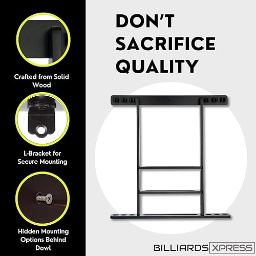 Miniatura 4 de Pool Cue Rack - Pool Stick Holder Wall Mount With 16 Ball Holders & 6 Pack Of Chalk - Rubber Circle Pads & Large Clips Prevent Damage - Billiard