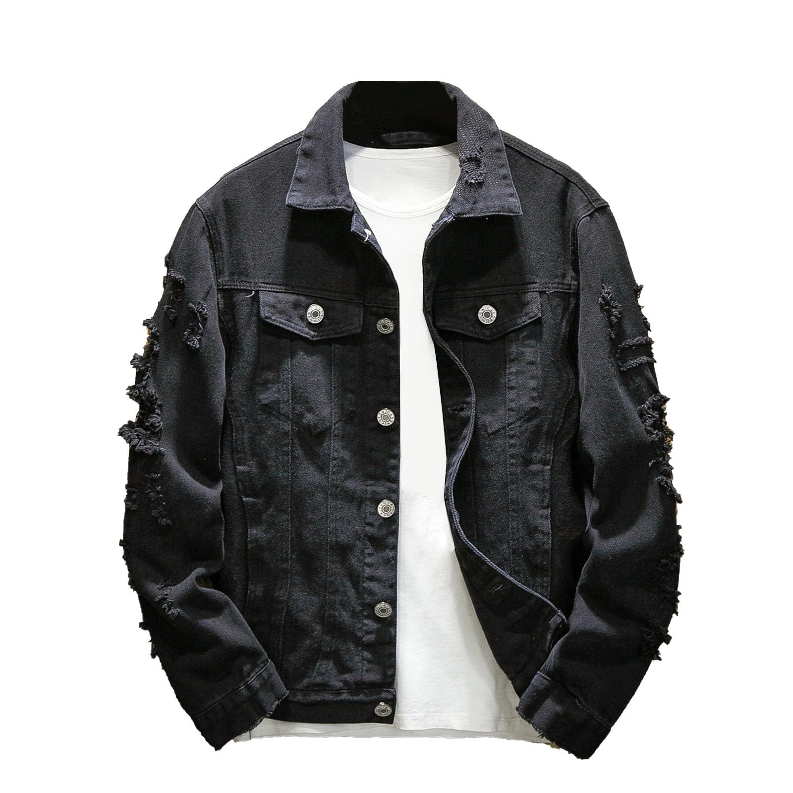Generisch Giacca di jeans da uomo, 3 pezzi, slim fit, comoda giacca da mezza stagione con tasca sul petto e button down in denim, tinta unita, casual, traspirante, leggera, per tutti i giorni
