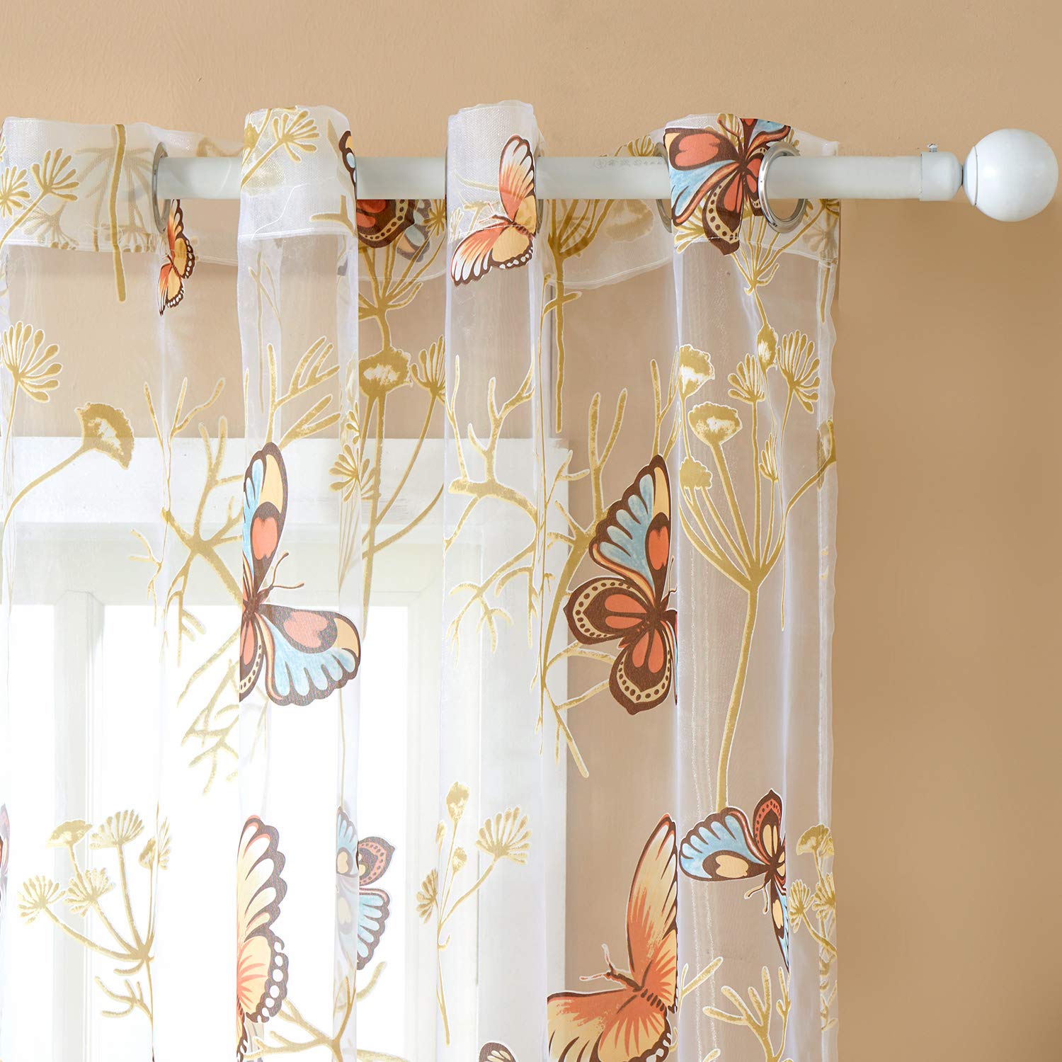 Top Finel Kitchen Sheer Tier Curtains 24 Inch Length Voile Butterfly Grommet Small Window Curtains for Basement Bathroom, 2 Panels