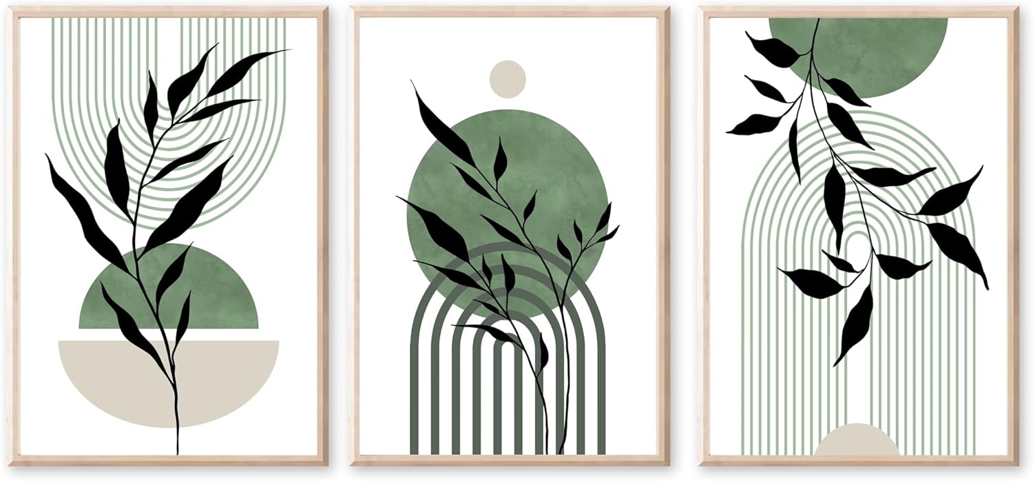 JINZUNRUI JZR Premium Poster, Set of three, Summary Inexperienced Leaves, Fashionable Footage, Dwelling Room, Boho Ornament, Bed room, Crops Artwork Print, Canvas Image, Wall Footage Ornament, With out Body, 50 x